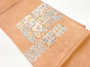 リサイクル　鳥に抽象草花模様織出し名古屋帯